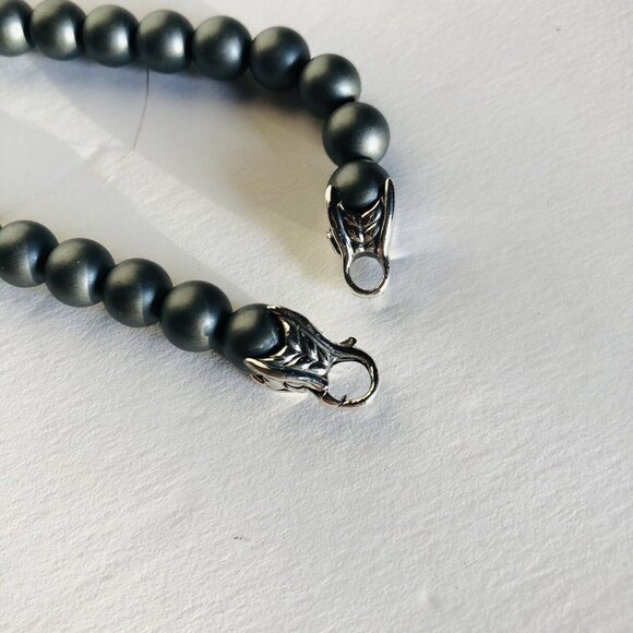 David Yurman Men's Spiritual Bead Bracelet Matte Hematite 8mm & Silver Wave 8.25 - Picture 5 of 7